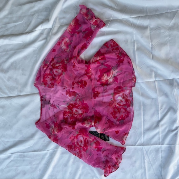 Y2K Mlle Gabrielle Pink Sheer Tie Front Blouse - Picture 3 of 4